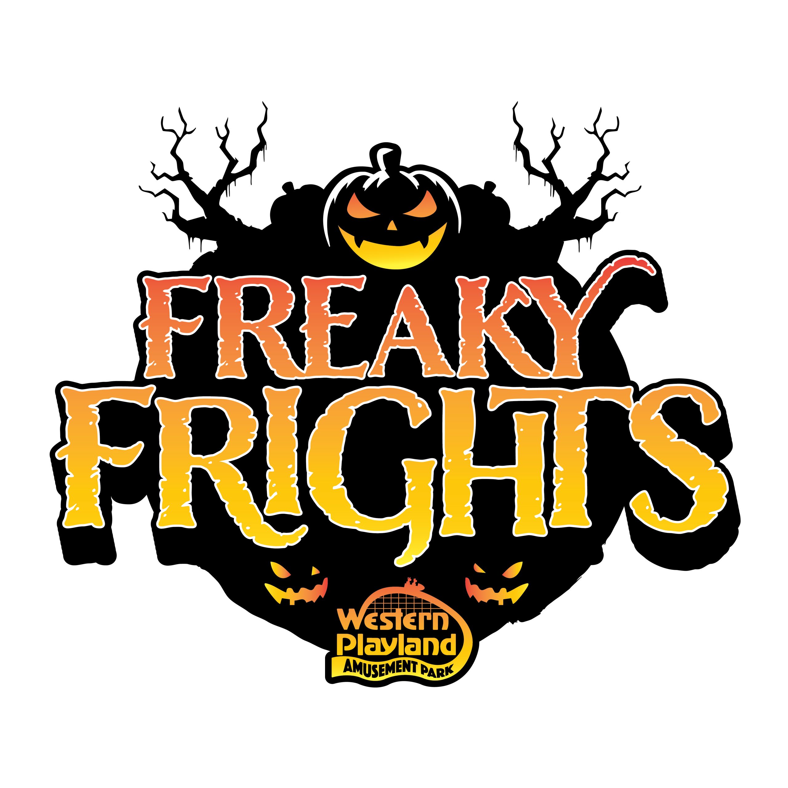 Original Freaky Frights artwork with pumpkins and the Western Playland logo
